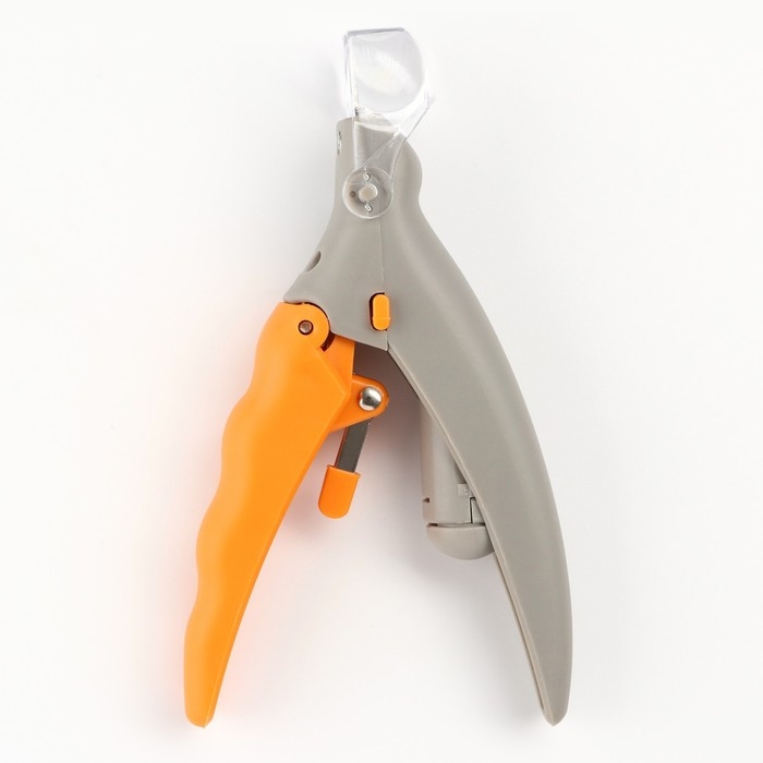 Когтерез для животных, с LED фонарём и контейнером для когтей, на батарейках, серо-желтый Когтерез для животных, с LED фонарём и контейнером для когтей, на батарейках, серо-желтый