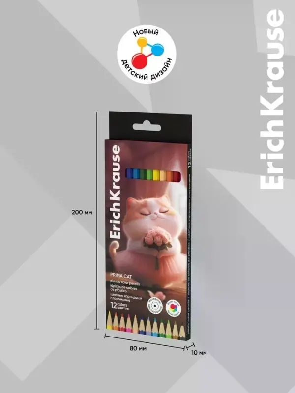 Карандаши 12цв , ErichKrause "Prima Cat", пластик, шестигр., европодвес