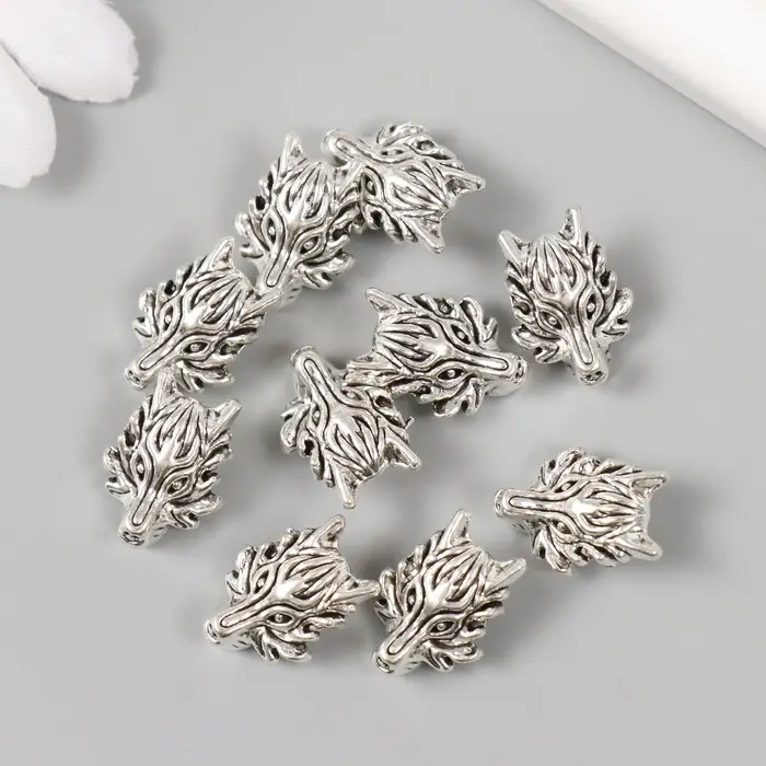 Бусина для творчества металл "Волк" серебро 1,3х1,8 см