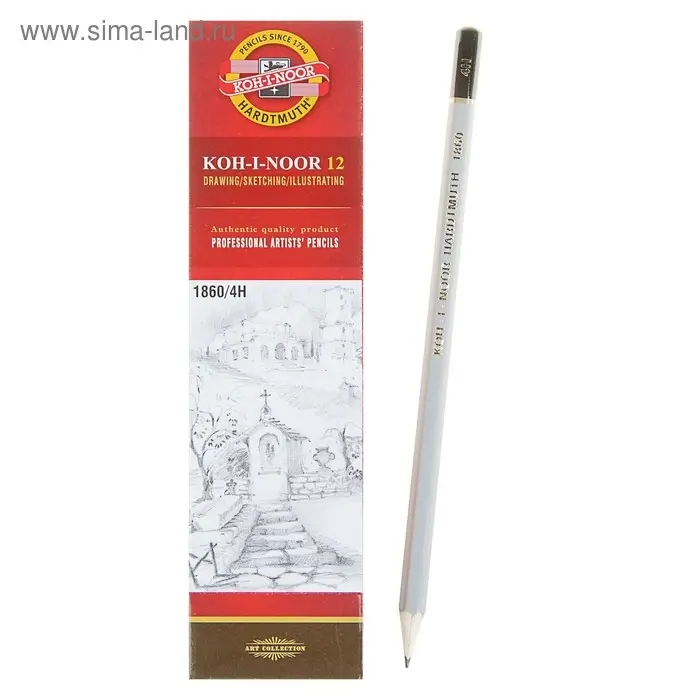 Карандаш чернографитный Koh-I-Noor 1860 4H Gold Star, профессиональный Карандаш чернографитный Koh-I-Noor 1860 4H Gold Star, профессиональный