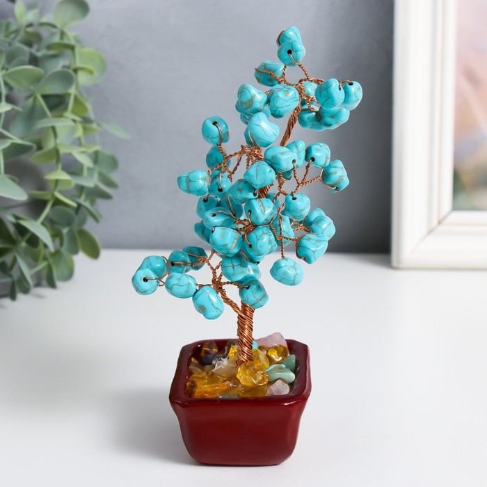 Сувенир бонсай Сувенир бонсай "Денежное дерево с бирюзой" 60 камней 16х7,5х5,5 см
