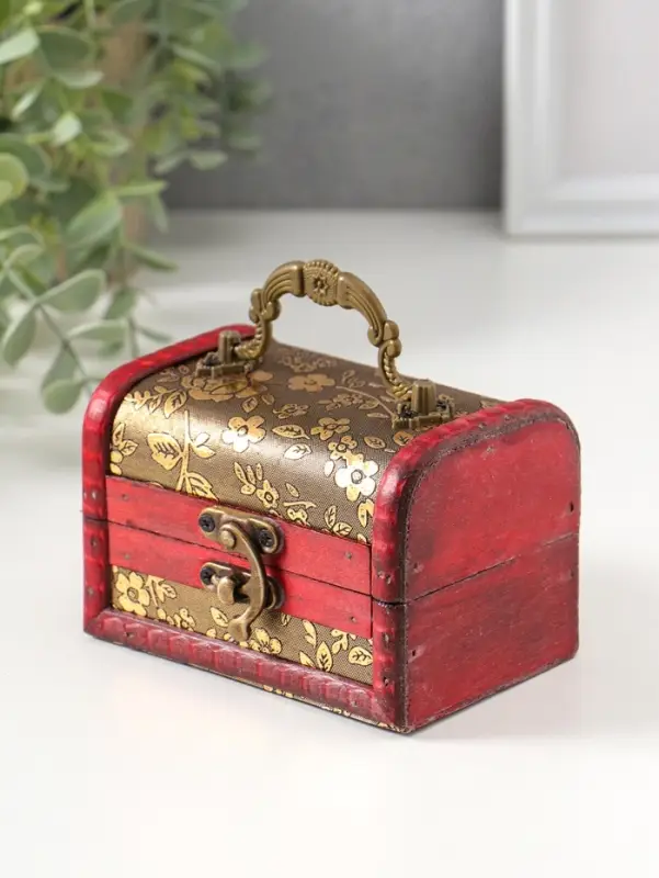 Шкатулка для украшений &laquo;Сундук с ручкой. Незабудки&raquo;, дерево, 7.3&times;9.5&times;7.5 см