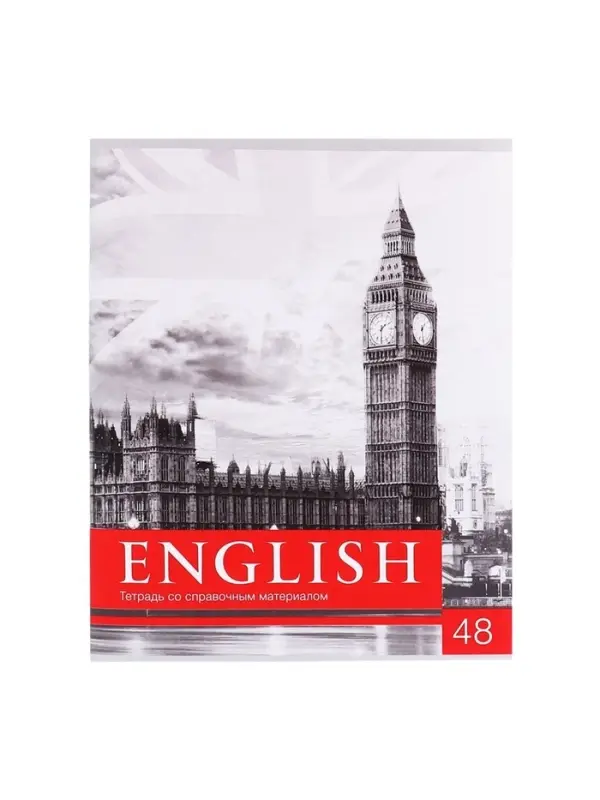 Тетрадь предметная 48 листов в клетку Calligrata, &laquo;Чёрное-белое. Английский язык&raquo;, обложка мелованная, серые листы