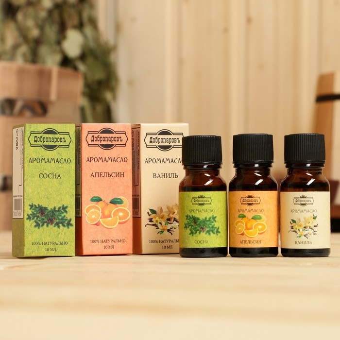 Набор эфирных масел по 10 мл Добропаровъ, микс ароматов: Ваниль, Апельсин, Сосна Набор эфирных масел по 10 мл Добропаровъ, микс ароматов: Ваниль, Апельсин, Сосна