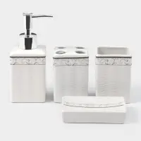 Набор аксессуаров для ванной комнаты &laquo;Завитки&raquo;, 4 предмета, мыльница, дозатор для мыла, 2 стакана, белый