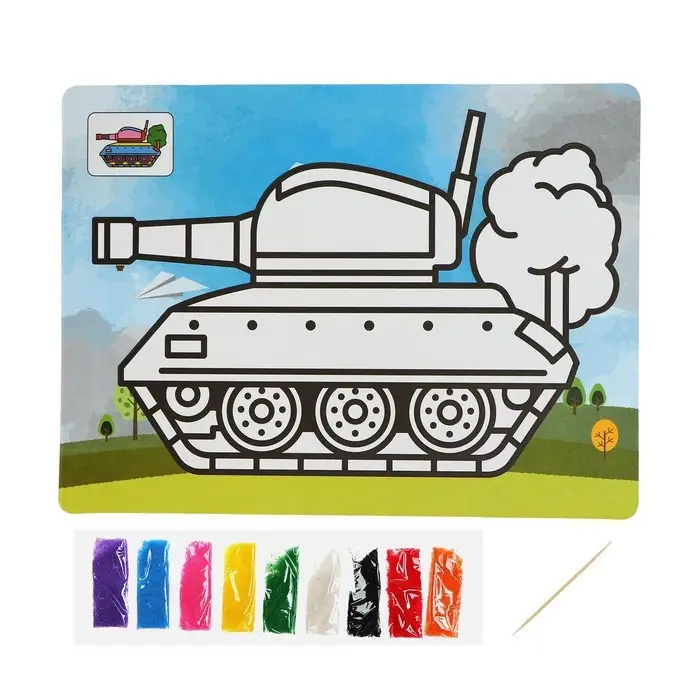 Фреска с цветным основанием «Танк» 9 цветов песка по 2 г Фреска с цветным основанием «Танк» 9 цветов песка по 2 г