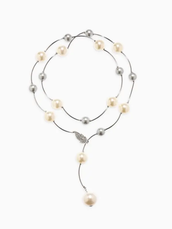 Колье &laquo;Флёр&raquo;, шарики, бело-серое в серебре, длина регулируемая, №12, бусины №16, №20, 40-87 см