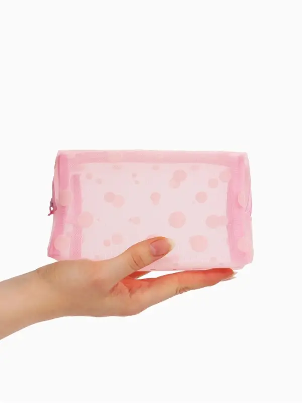 Косметичка дор Горох, сетка 18*7,5*10, отд на молнии, розовый Косметичка дор Горох, сетка 18*7,5*10, отд на молнии, розовый