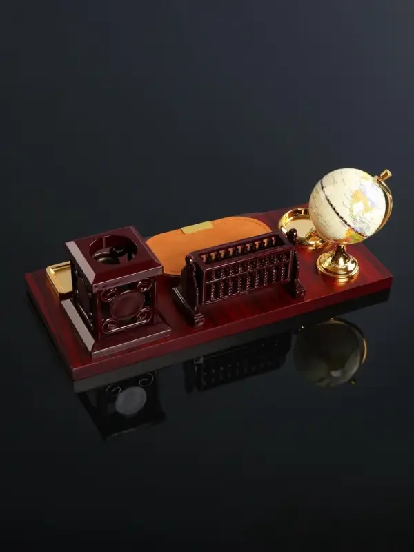 Набор настольный, органайзер 6 в 1, с визитницей и часами, вишня