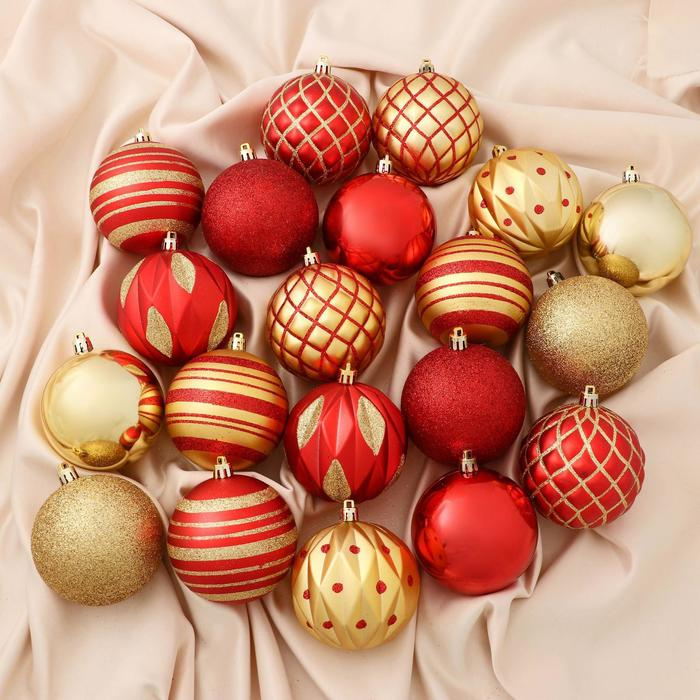 Набор шаров пластик d-7,5 см, 20 шт Набор шаров пластик d-7,5 см, 20 шт "Империал" красно-золотой