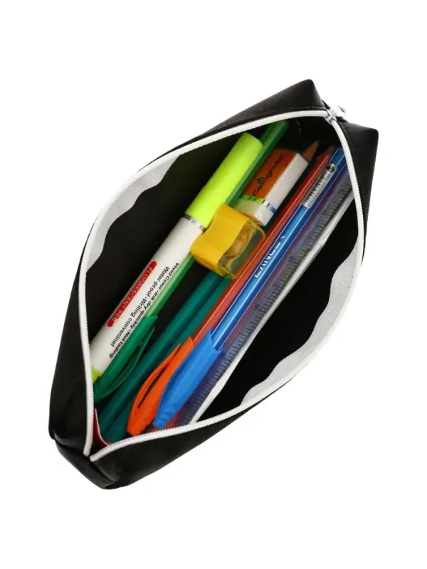 Пенал школьный с наполнением 9 предметов, на молнии, чёрный