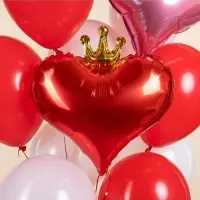 Воздушный шар фольгированный 18" &laquo;Сердце с короной&raquo;, набор 5 шт., красный