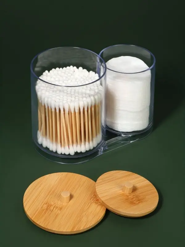 Органайзер для ватных палочек и дисков BAMBOO, с крышкой, 15.5&times;8.5&times;12 см, прозрачный, коричневый