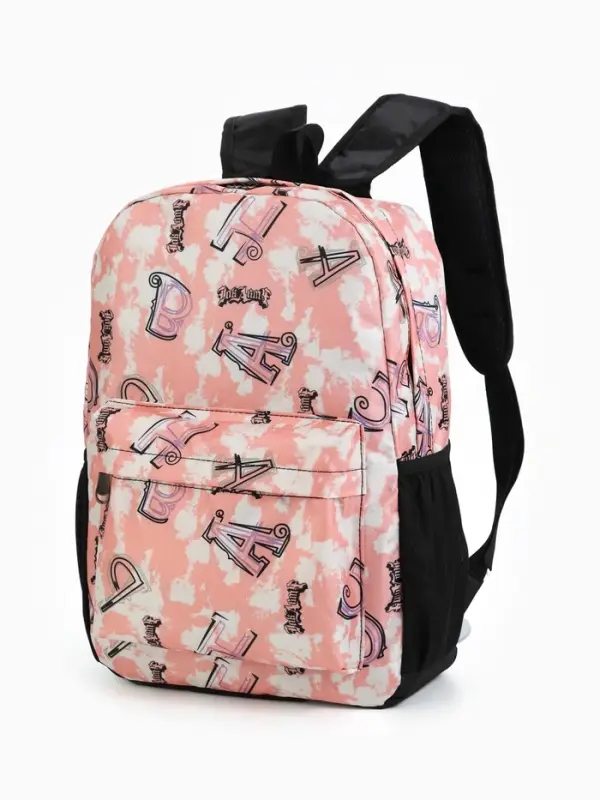 Рюкзак школьный на молнии, с карманами, с рисунками, размер 30&times;13&times;42 см, серый/розовый