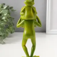 Сувенир полистоун "Лягушонок с розовым лотосом, посадил малыша на шею" 21,5 см