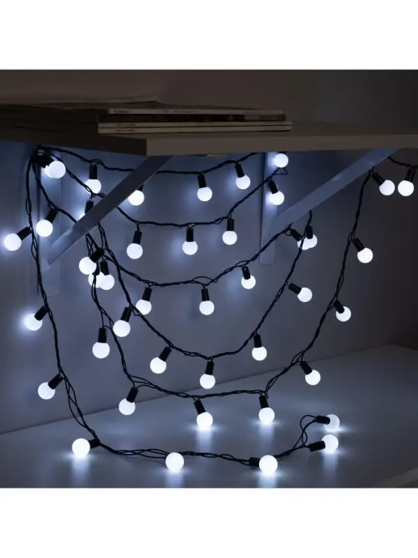 Гирлянда &laquo;Нить&raquo; 10 м с насадками &laquo;Шарики 2.5 см&raquo;, IP44, тёмная нить, 100 LED, свечение белое, 8 режимов, 220 В