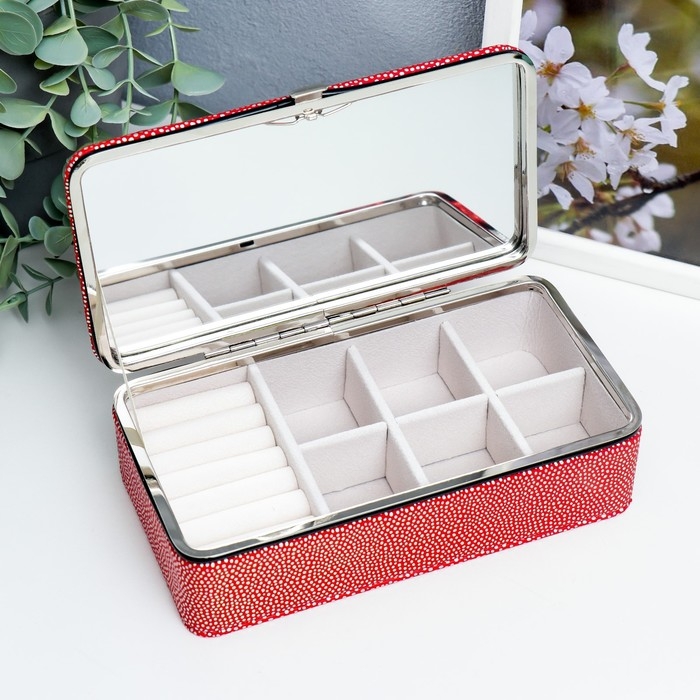 Шкатулка кожзам для украшений  Шкатулка кожзам для украшений "Маленькие пятнышки. Красная голография" 6х9,8х18,5 см