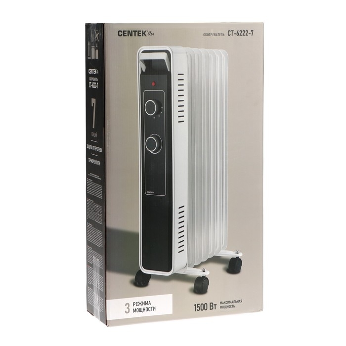 Обогреватель Centek CT-6222-7, масляный, напольный, 1500 Вт, 15 м², 7 секций, бело-чёрный Обогреватель Centek CT-6222-7, масляный, напольный, 1500 Вт, 15 м², 7 секций, бело-чёрный