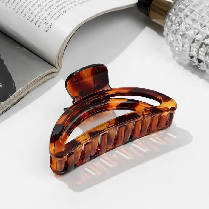 Краб для волос "Леопардовый" овал, 9 см, коричневый