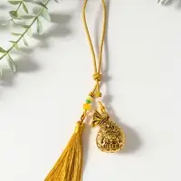 Подвеска металл, текстиль &laquo;Мешок и рыбы с лотосом, с кисточкой&raquo;, золотистый, 1.5&times;5.5&times;14 см