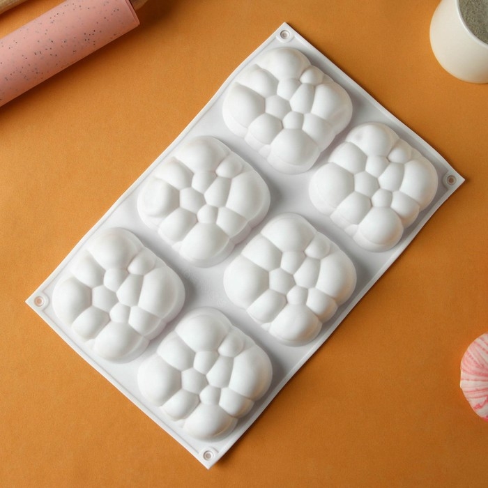 Форма для выпечки и муссовых десертов KONFINETTA &laquo;Облачко&raquo;, силикон, 30&times;18,8&times;3,5 см, 6 ячеек (7,4&times;7,4 см), цвет белый