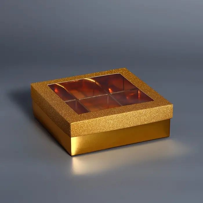 Коробка для 9 конфет золото глиттер, 12.5&times;12.5&times;4 см Кондитерская упаковка