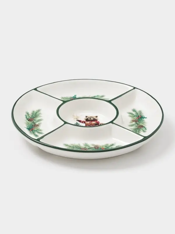 Менажница Доляна «Новогодние животные», 5 секций, d=25.5×3.1 см, доломит, белая