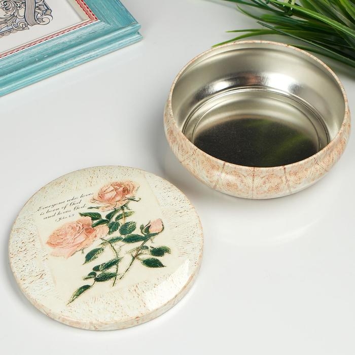 Шкатулка круглая Шкатулка круглая "Розы на кремовом" 13,5х4,5 см
