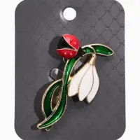 Брошь &laquo;Цветок&raquo; подснежник с божьей коровкой, цветная в золоте