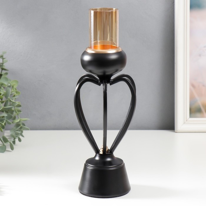 Подсвечник металл на 1 свечу "Физалис" чёрный 31х9х9 см