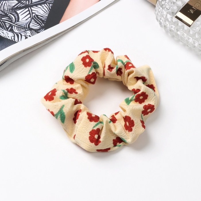 Резинка для волос Резинка для волос "Орбита" цветы лето, 10 см, красно-бежевый