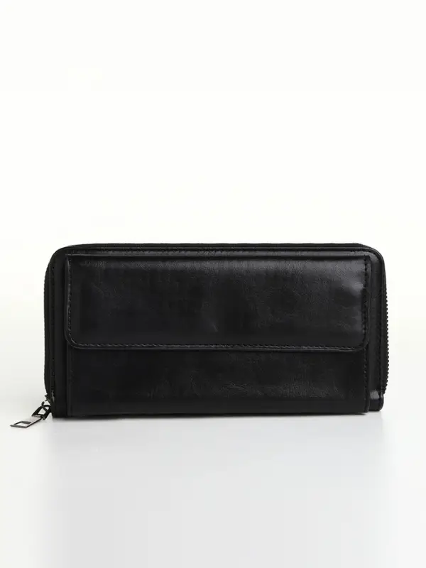 Портмоне мужское на молнии, пять отделений, чёрное