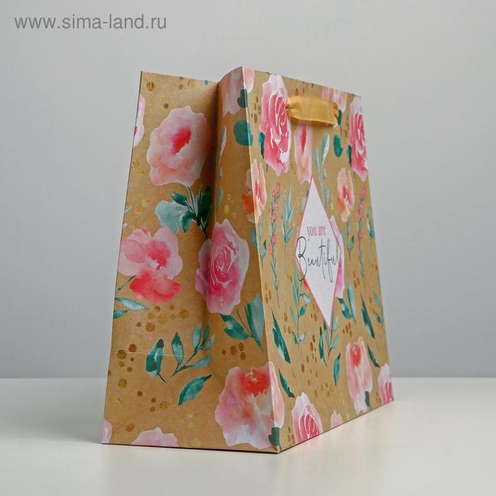 Пакет подарочный крафтовый горизонтальный, упаковка, «You are beautiful», ML 27 х 23 х 11,5 см Пакет подарочный крафтовый горизонтальный, упаковка, «You are beautiful», ML 27 х 23 х 11,5 см