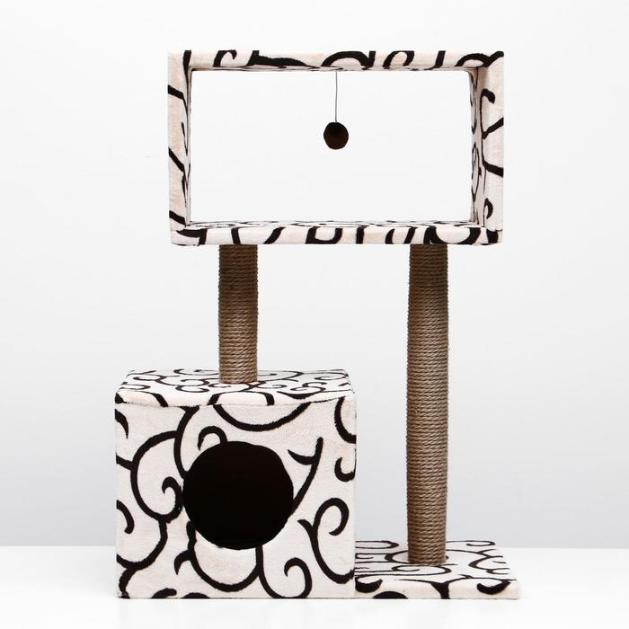 Домик для кошек с когтеточкой  Домик для кошек с когтеточкой "Куб", с мезонином и игрушкой, 60 х 35 х 85 см, микс цветов