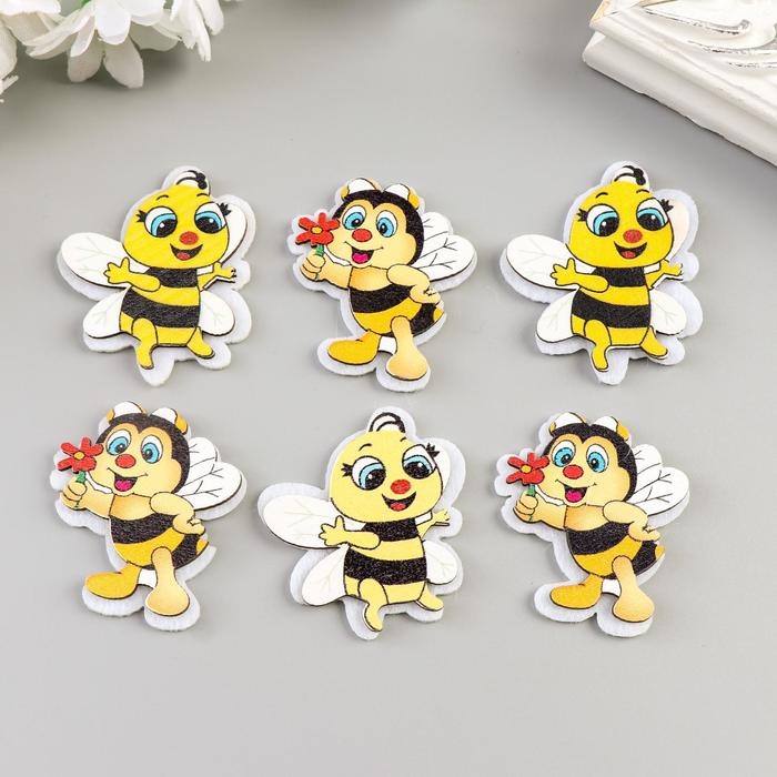 Декор для творчества дерево, войлок Декор для творчества дерево, войлок "Пчёлка" набор 6 шт 4х3,8 см