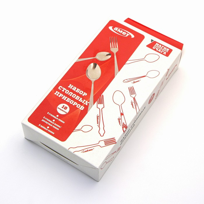 Набор столовых приборов «Новинка-1», 18 предметов, толщина 1 мм, картонная коробка, цвет серебряный Набор столовых приборов «Новинка-1», 18 предметов, толщина 1 мм, картонная коробка, цвет серебряный