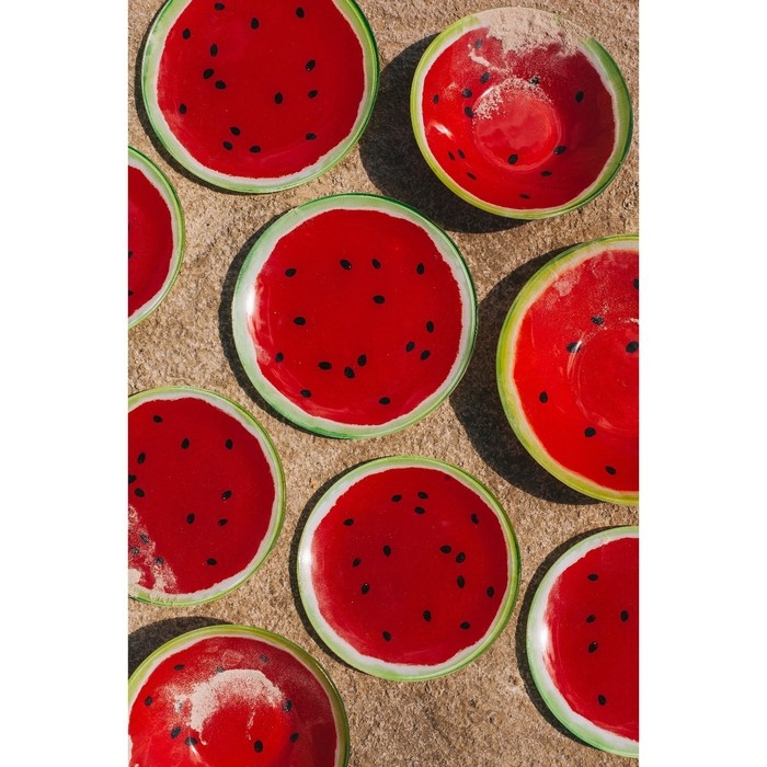 Салатник стеклянный Доляна «Арбуз», 150 мл, 12×2,5 см, цвет красный