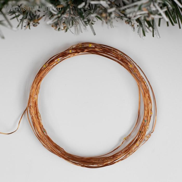 Гирлянда «Нить» 5 м роса, IP20, медная нить, 50 LED, мерцание, батарейки AAх3 (нет в комплекте), свечение тёплое белое Гирлянда «Нить» 5 м роса, IP20, медная нить, 50 LED, мерцание, батарейки AAх3 (нет в комплекте), свечение тёплое белое