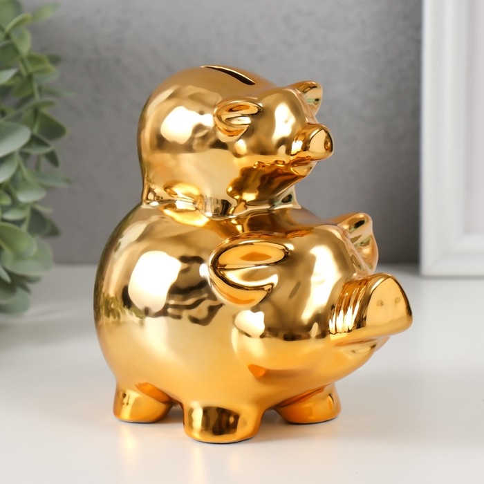 Копилка керамика Копилка керамика "Две золотые свинки - пирамида" 12,5х8х14 см