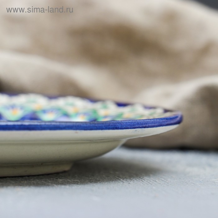 Тарелка Риштанская Керамика Тарелка Риштанская Керамика "Цветы", синяя, плоская, 17 см, микс