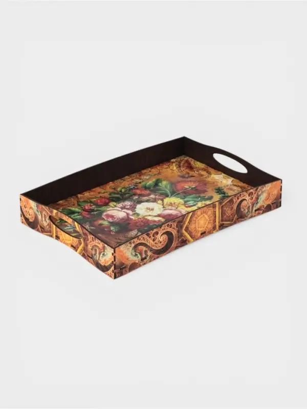 Поднос с ручками Дарим Красиво &laquo;Цветы&raquo;, дерево, 30&times;20&times;4.5 см, разноцветный