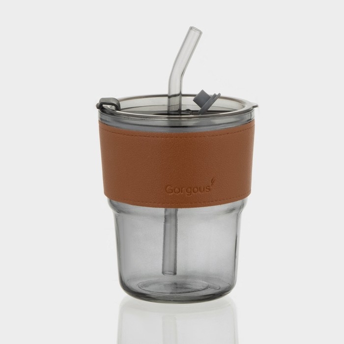 Стакан стеклянный с крышкой и трубочкой «Вида», 350 мл, цвет МИКС Стакан стеклянный с крышкой и трубочкой «Вида», 350 мл, цвет МИКС