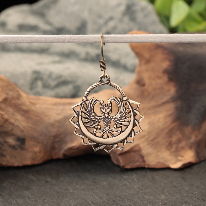 Серьги-амулет Серьги-амулет "Птица Сирин", латунь