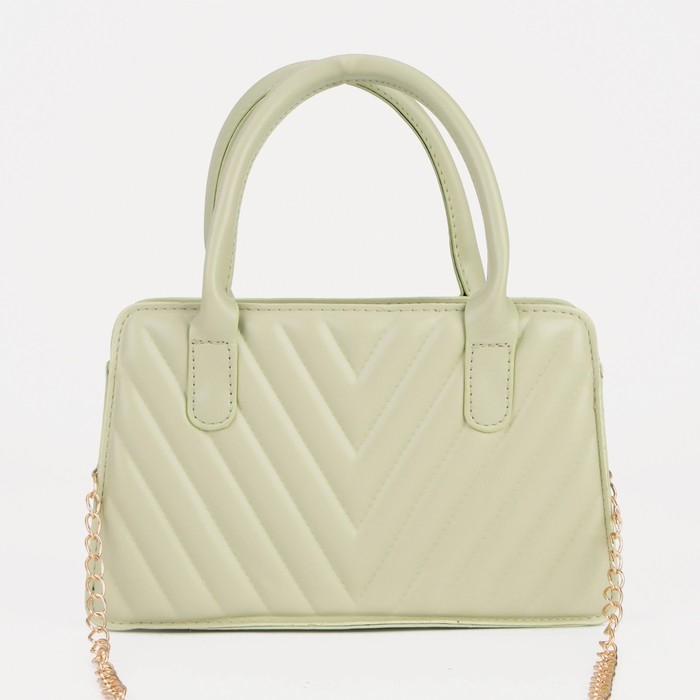 Сумка женская тоут на молнии, длинный ремень, цвет зелёный