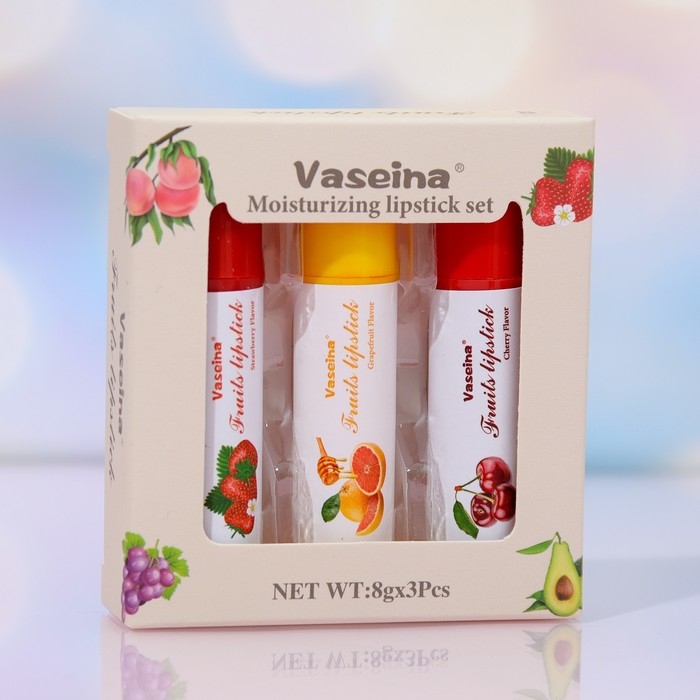 Набор бальзамов для губ: грейпфрут, вишня, мёд Набор бальзамов для губ: грейпфрут, вишня, мёд