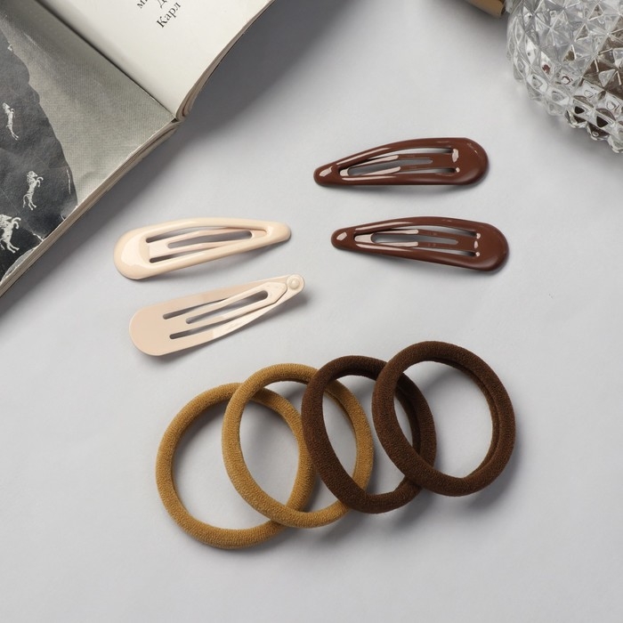 Набор для волос Набор для волос "Мира" (4 невидимки-5 см,8 резинок-3,5 см) кофейный