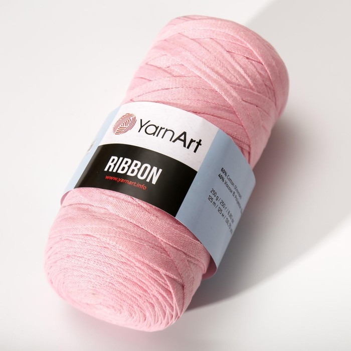 Пряжа  Пряжа "Ribbon" 40% полиэстер, 60% хлопок 125м/250гр (762 св.розовый)