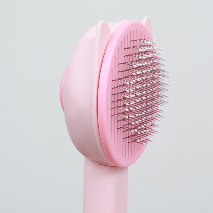 Пуходёрка пластиковая  Пуходёрка пластиковая "Кошка" с функцией самоочистки, 8,5 х 20 см, розовая