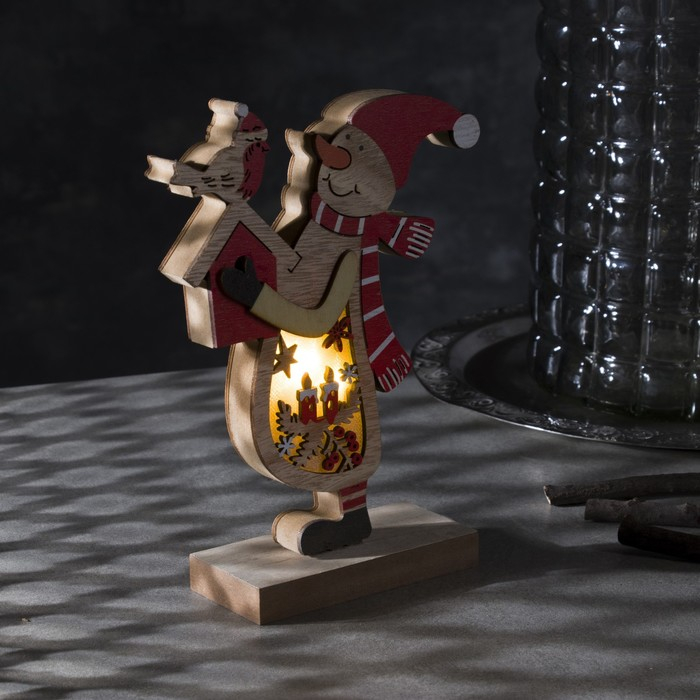 Светодиодная фигура «Снеговик» 11 × 21 × 5 см, дерево, батарейки ААх2 (не в комплекте), свечение тёплое белое Светодиодная фигура «Снеговик» 11 × 21 × 5 см, дерево, батарейки ААх2 (не в комплекте), свечение тёплое белое