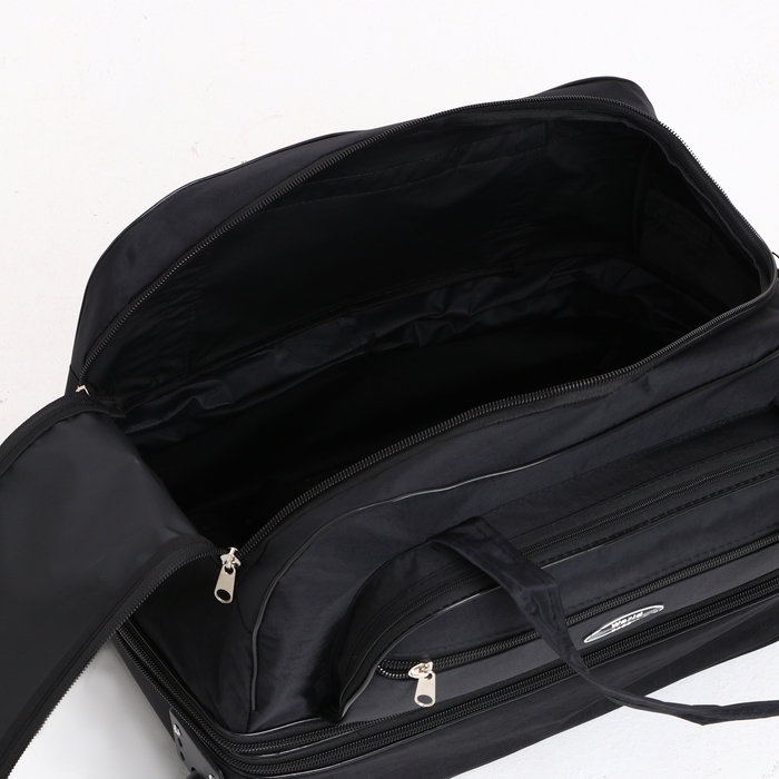 Сумка дорожная на колёсах, отдел на молнии, с увеличением, 2 наружных кармана, цвет чёрный Сумка дорожная на колёсах, отдел на молнии, с увеличением, 2 наружных кармана, цвет чёрный